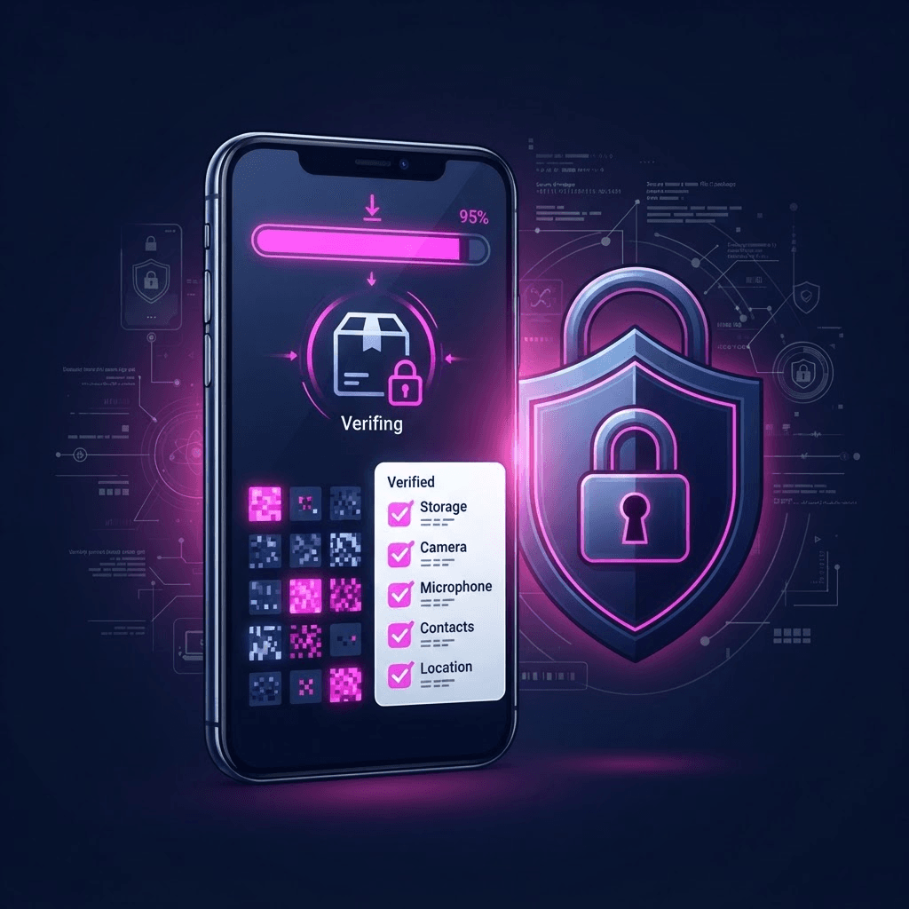 Ukrabet mobil indirme rehberi için telefon, dosya paketi ve izin kontrolü görseli